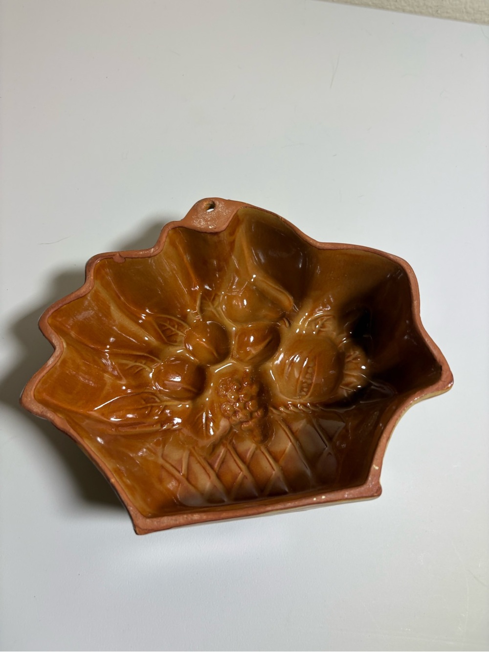 Handcrafted Brown Ceramic Fruit Motif Wall Bowl